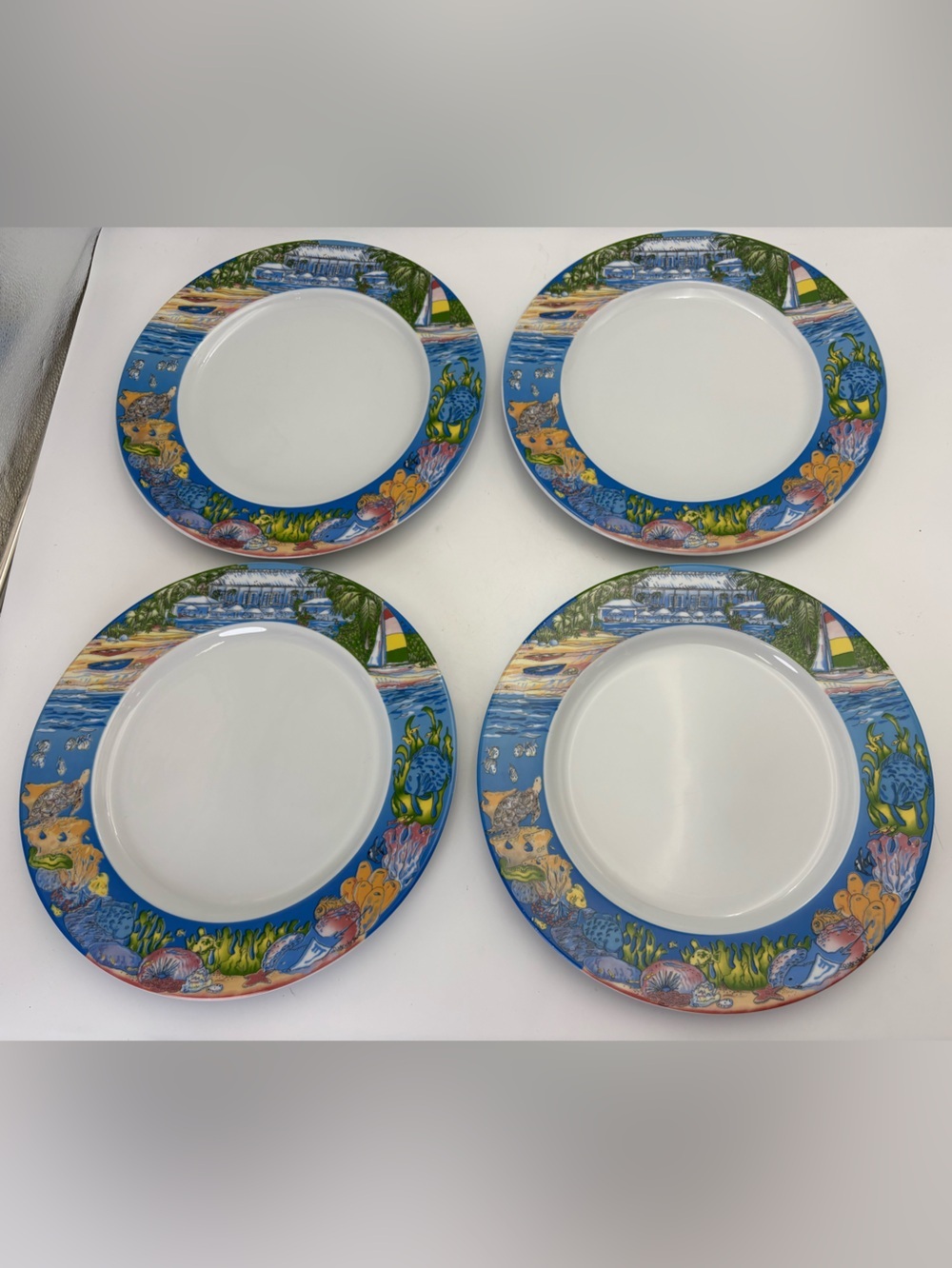 Coastal Coral Dinner Plates Set of 4 - 12” diameter - Grand Cayman Wharf